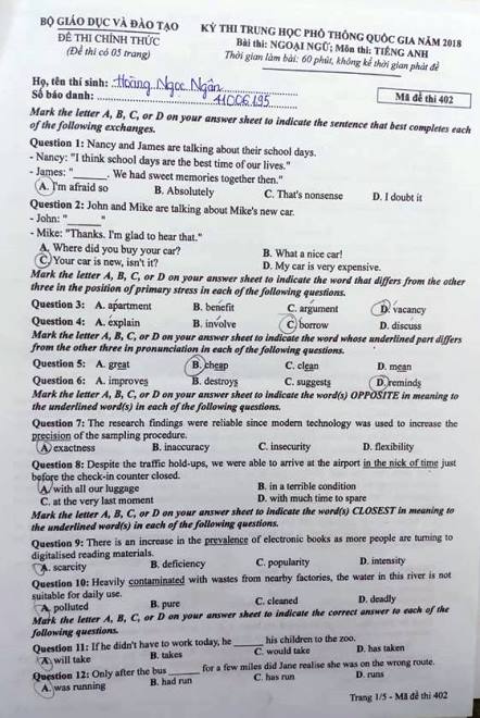 Môn thi tiếng Anh kỳ thi THPT Quốc gia: Đề ưu tiên và đáp án 24 mã đề tiếng Anh ảnh 3